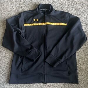 Under Armour Men's Team Knit Warm-Up Jacket Black Gold Full Zip Stripe Large